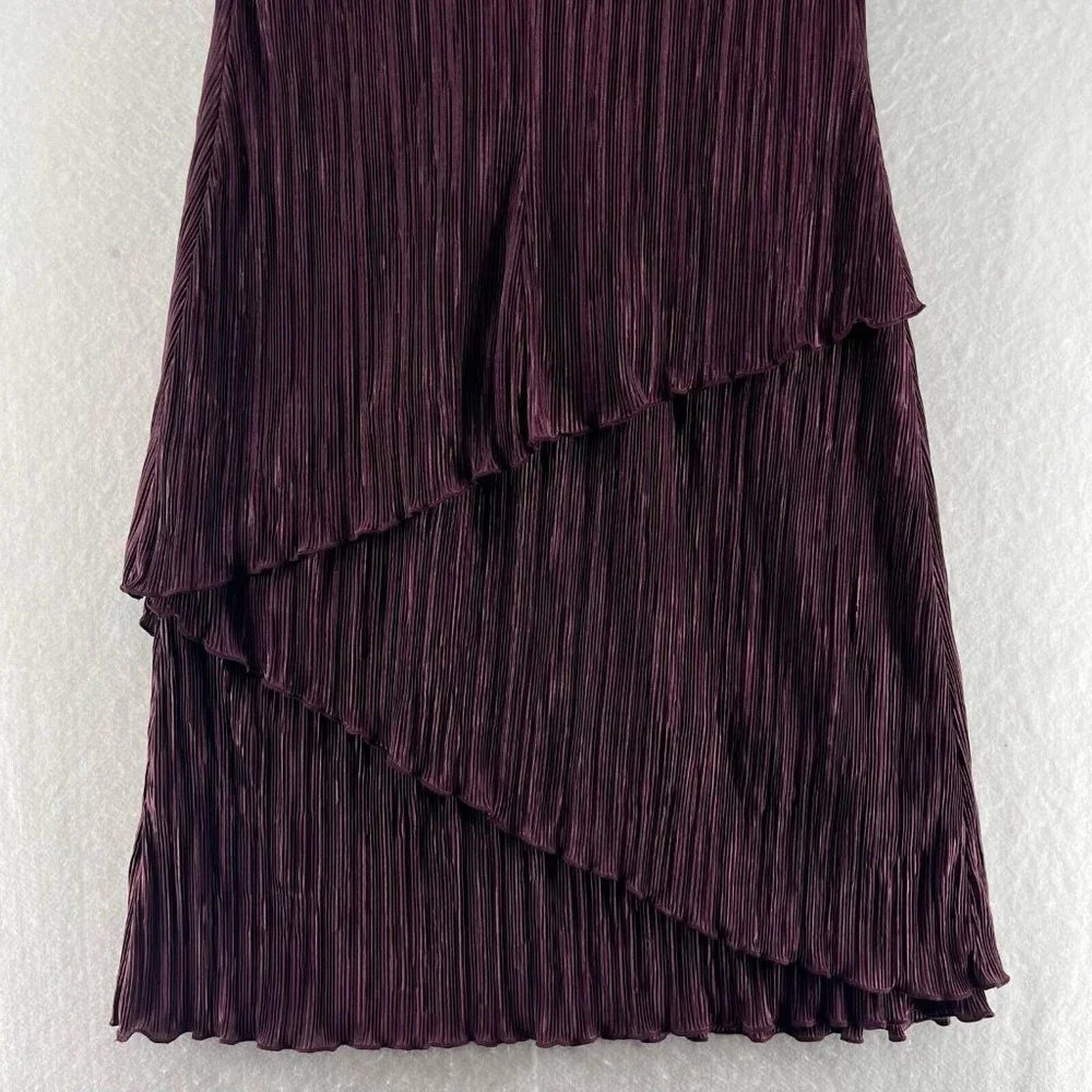 Dressbarn Dress Size 8 Shift Midi Pleated Layered Short Sleeve Pullover Purple - Picture 6 of 12
